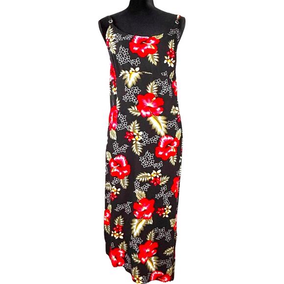 Tiki Palm Hawaiian Dress XL Red Tropical Open Tie Back Babydoll Asymmetrical Hem - Picture 2 of 16